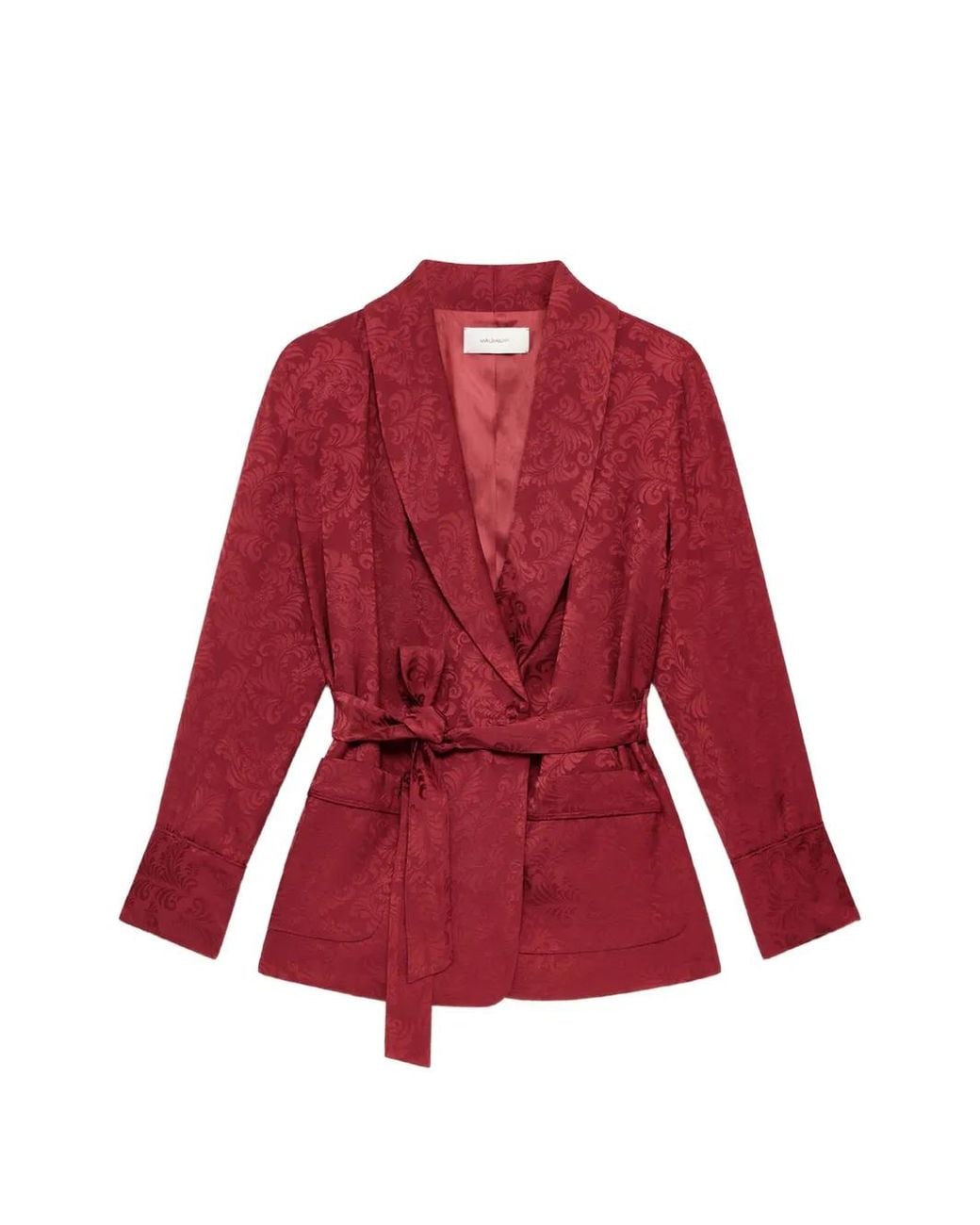 Maliparmi Red Damask-Jacquard Wrap Blazer
