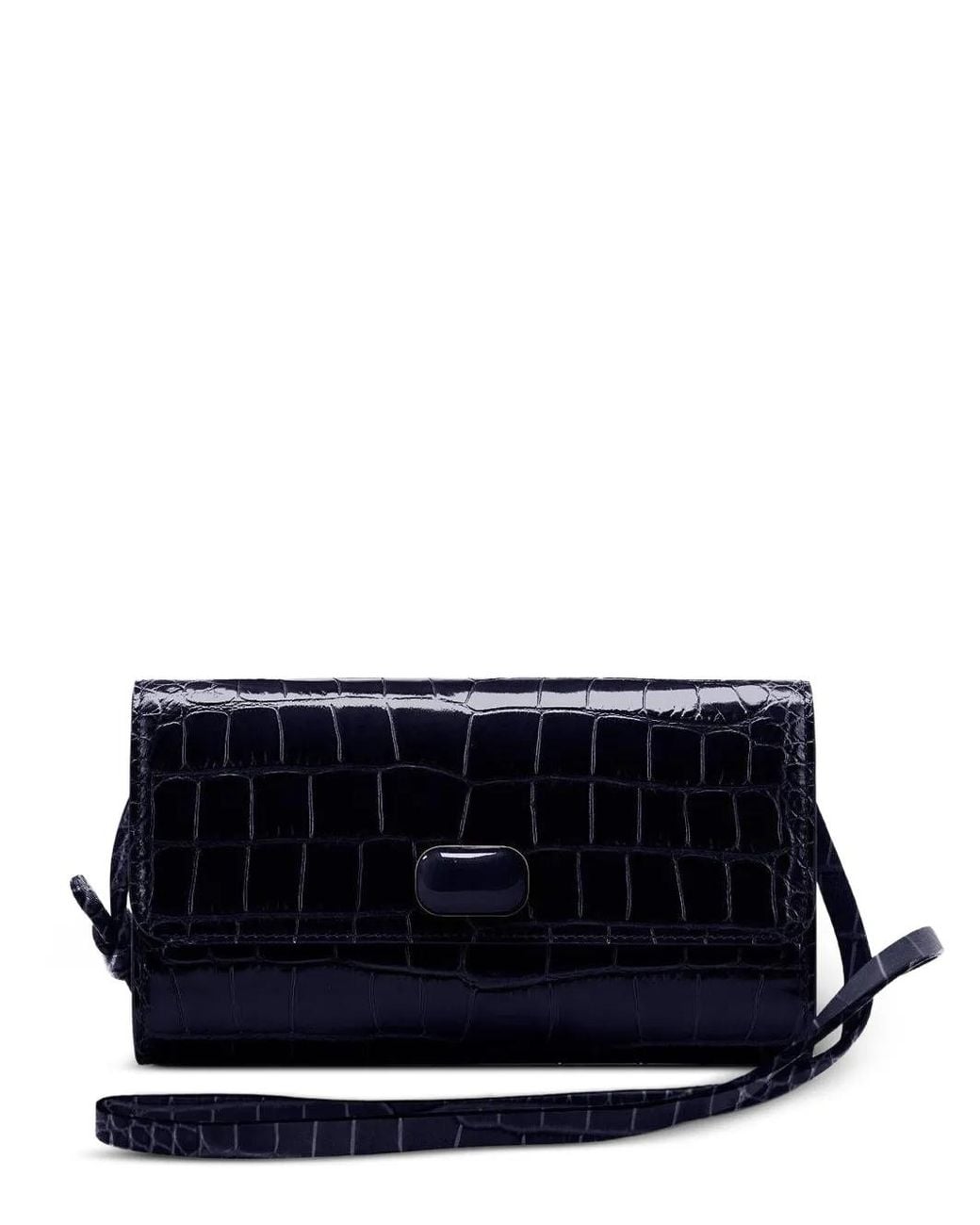 Jeffrey Levinson Blue Cari Croc-Embossed Shoulder Bag
