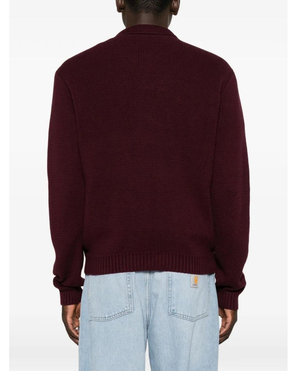 Arte' Purple Graphic-Intarsia Zip-Up Sweater for men