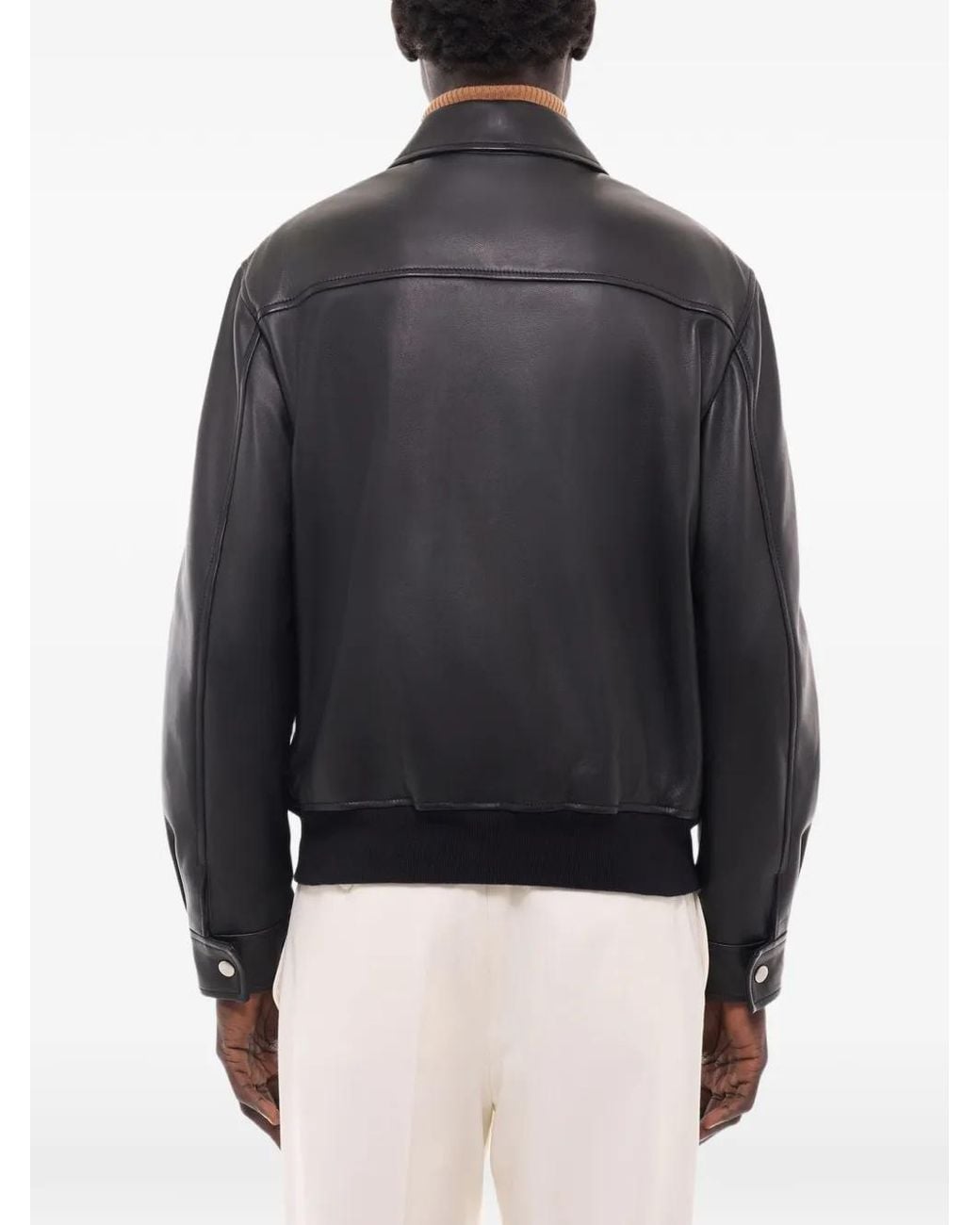 Fursac Gray Zip-Up Leather Jacket for men