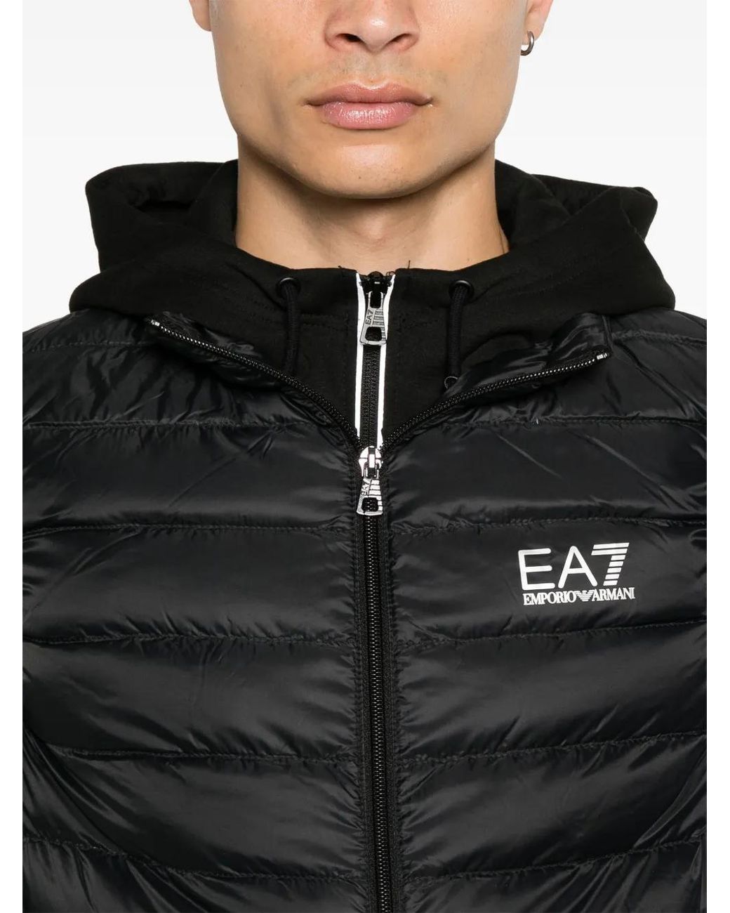EA7 Black Logo Down Vest for men