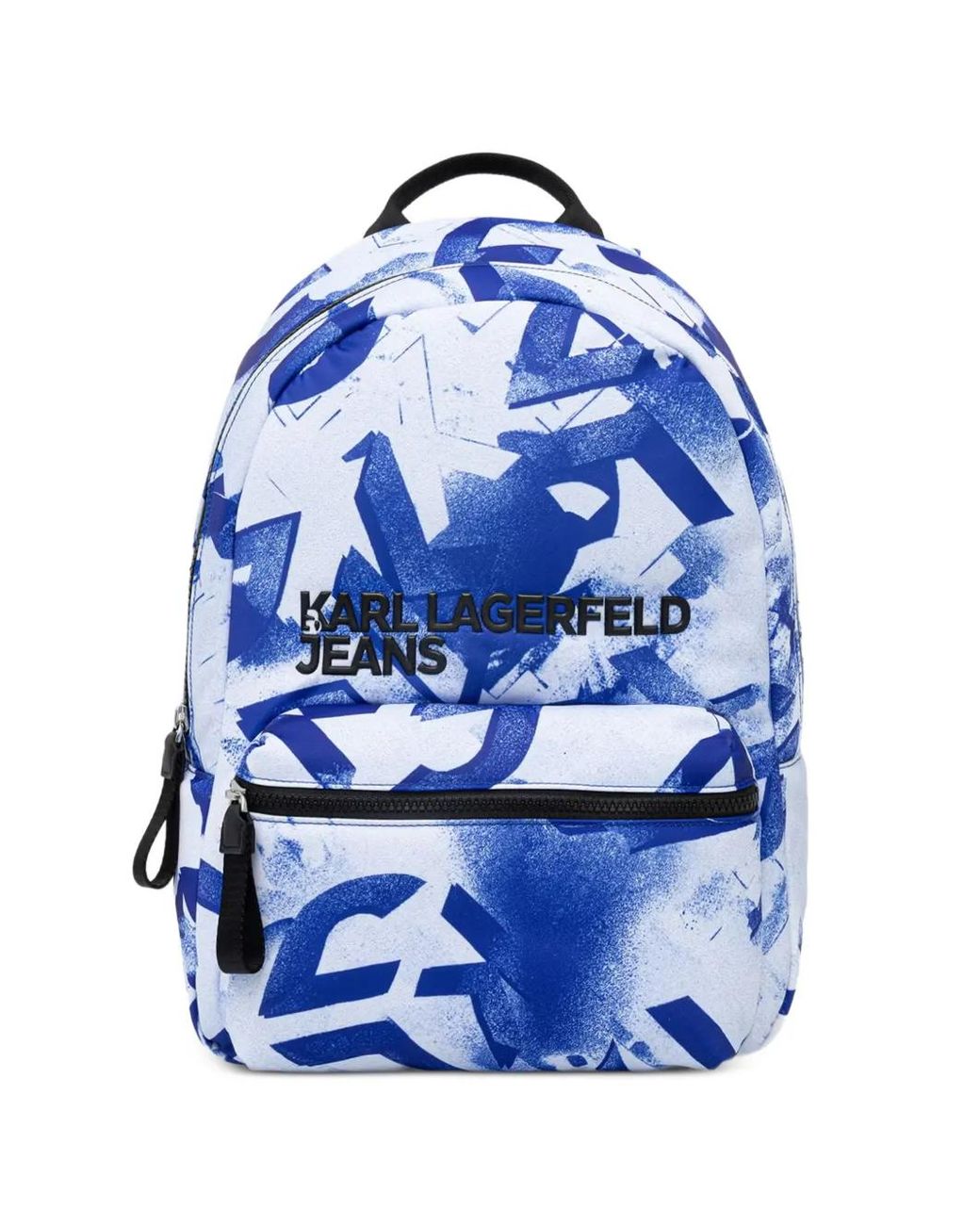 Karl Lagerfeld Blue Graffiti-Print Logo-Patch Backpack for men