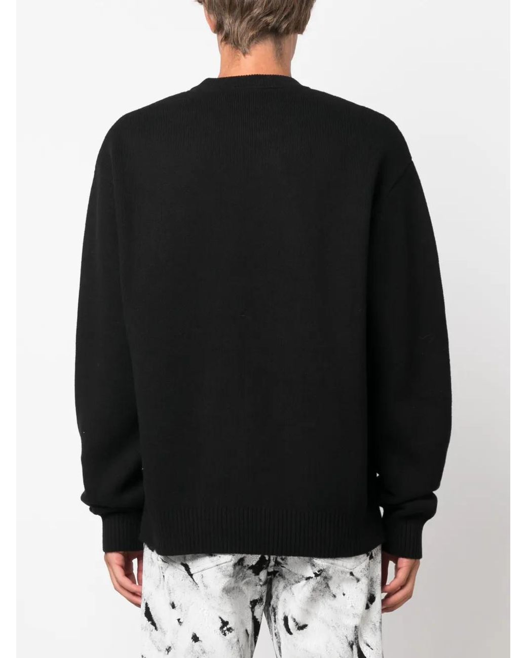 Just Cavalli Black Intarsia Knit Logo Cotton Jumper for men