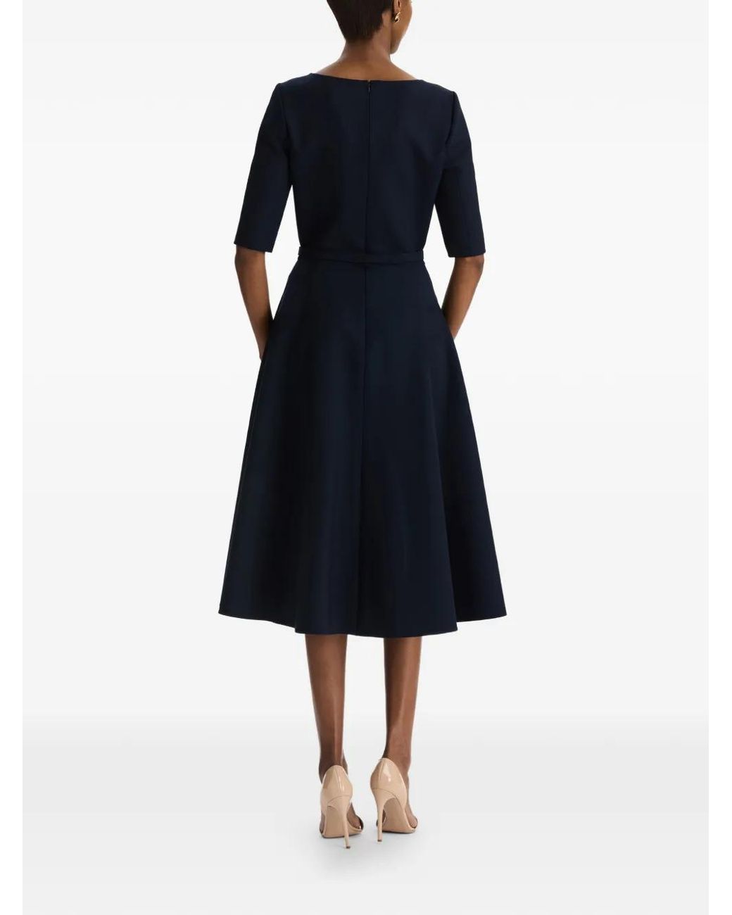 Oscar de la Renta Blue Pineapple-Belt Wool Dress