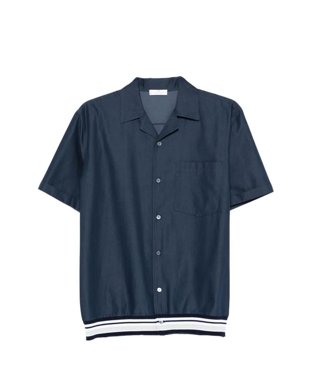 Panicale Blue Camp-Collar Ribbed Shirt for men