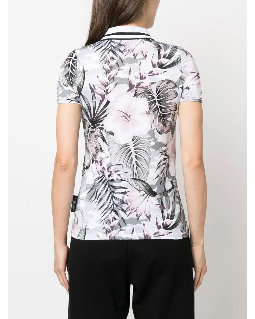 Philipp Plein White Floral-Print Polo Shirt