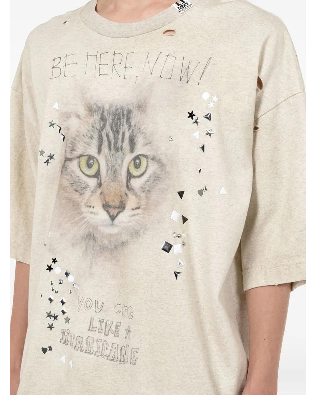 Maison Mihara Yasuhiro White Cat-Print Distressed T-Shirt for men
