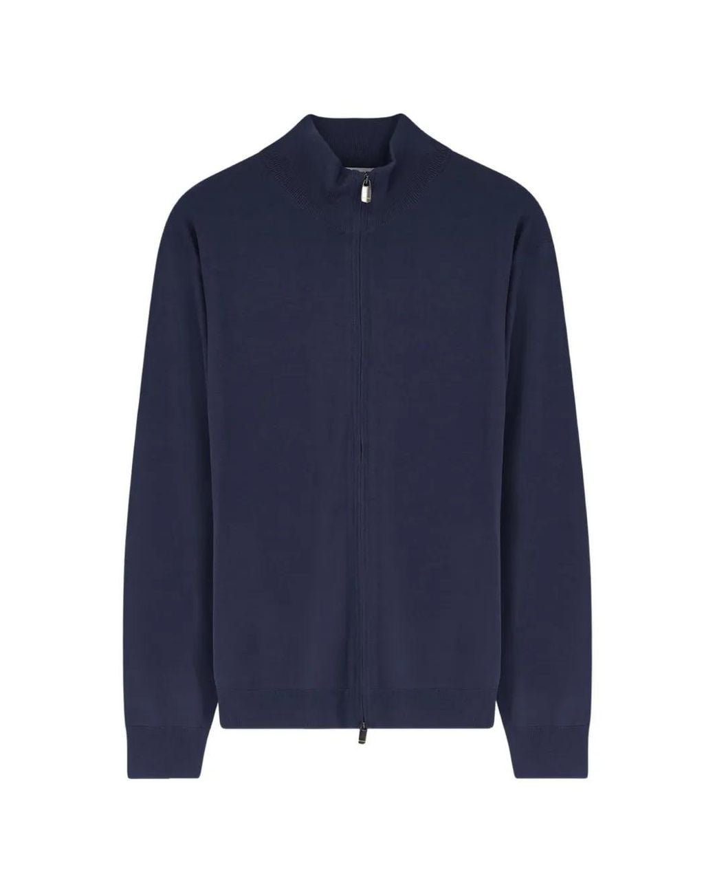 Bramani Cashmere Blue Zip-Up High-Neck Cardigan for men