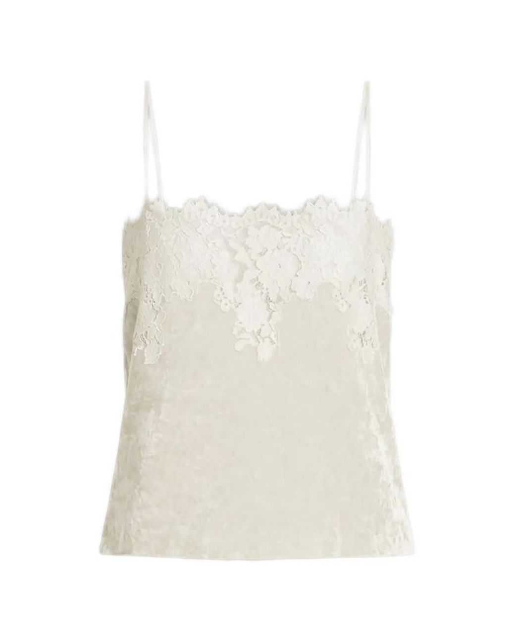 Alberta Ferretti White Lace-Trim Velvet Top