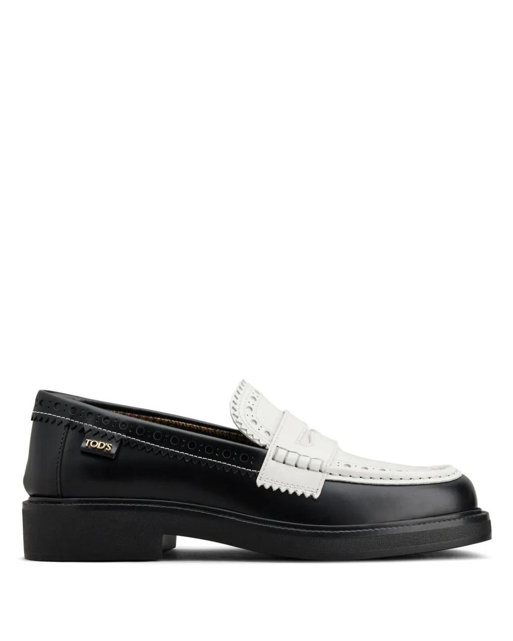 Tod's Black Brogue-Trim Leather Loafers