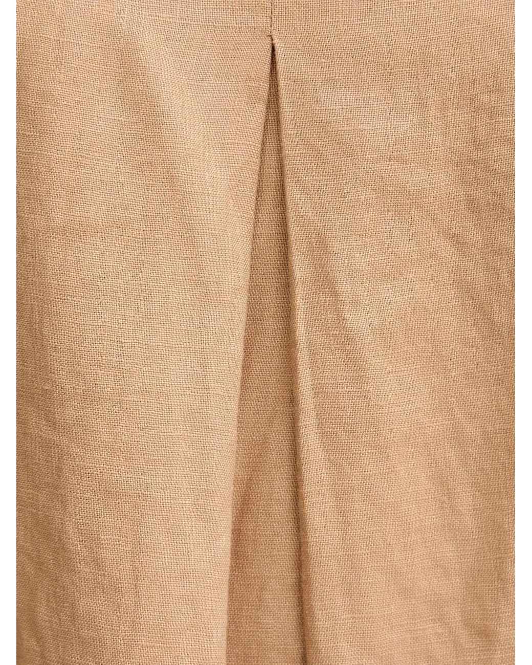 Benetton Natural Pleat-Detail V-Neck Mini Dress