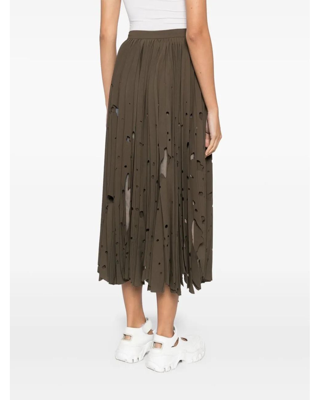 Maison Mihara Yasuhiro Green Cut-Out Pleated Skirt