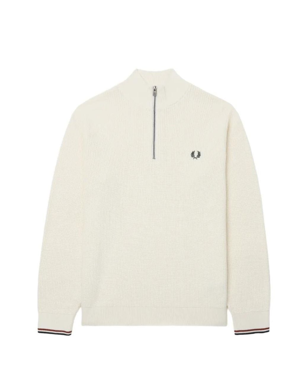 Fred Perry White Waffle-Knit Quarter-Zip Sweater for men
