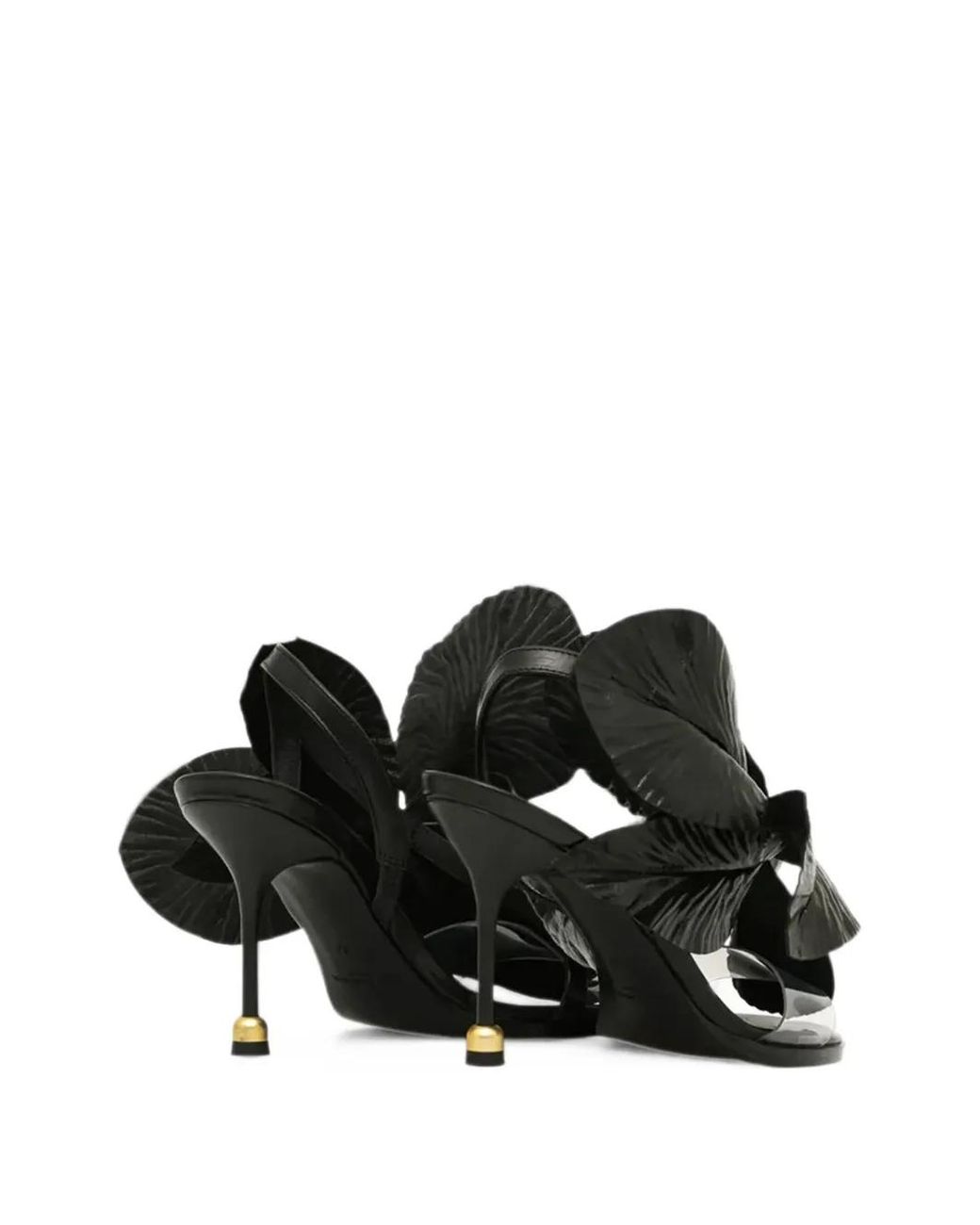 VANDA NOVAK Black Daisy Floral-Appliqué Sandals
