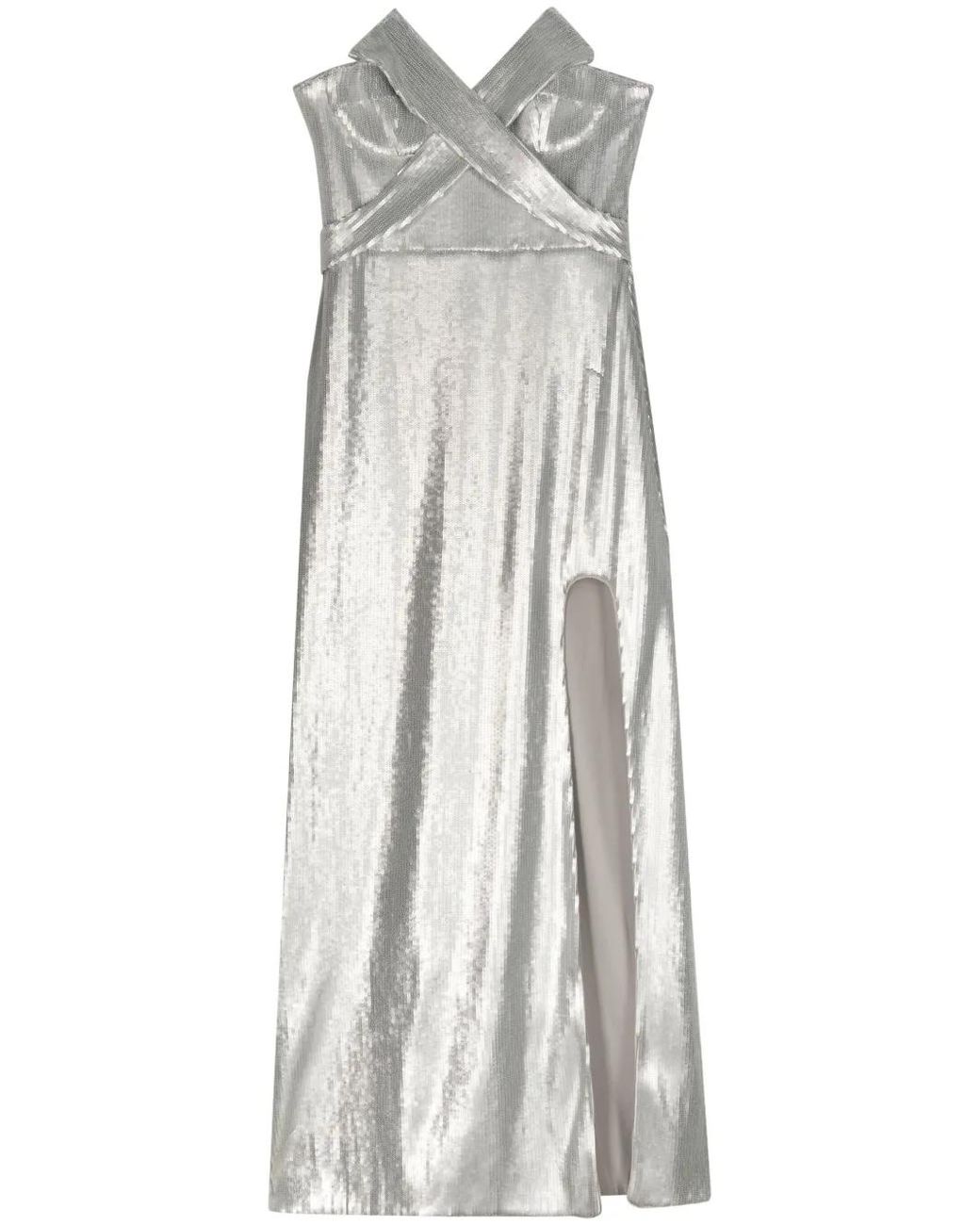 Genny White Sequined Strapless Gown