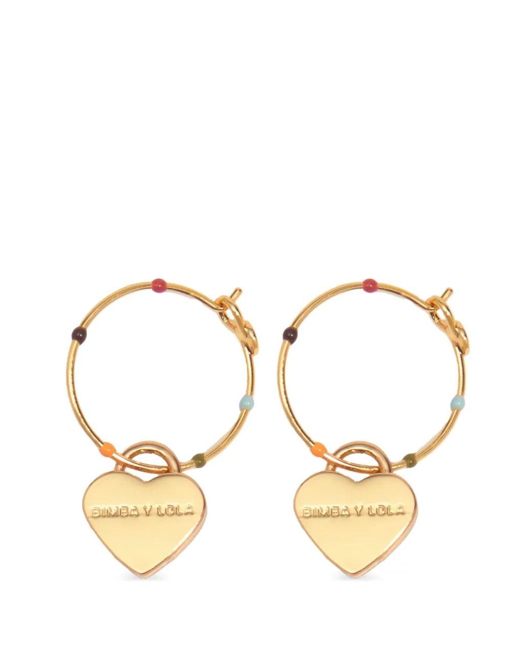 Bimba Y Lola Metallic Medium Hoop Earrings With Enamel Heart And Multicolored Logo