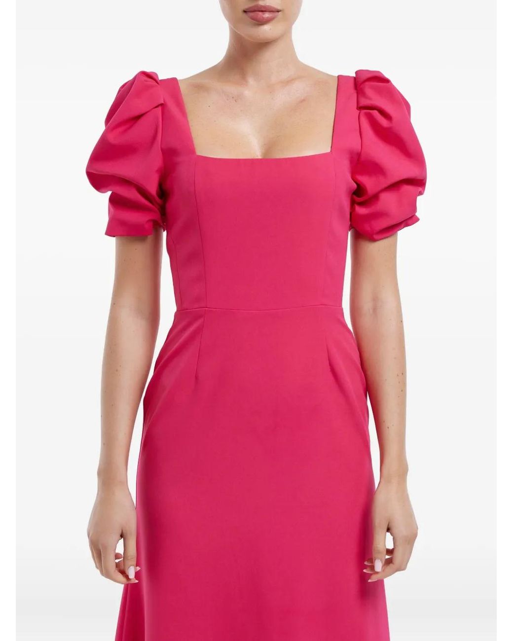 POST MERIDIEM Pink Godet-Silhouette Square-Neck Midi Dress