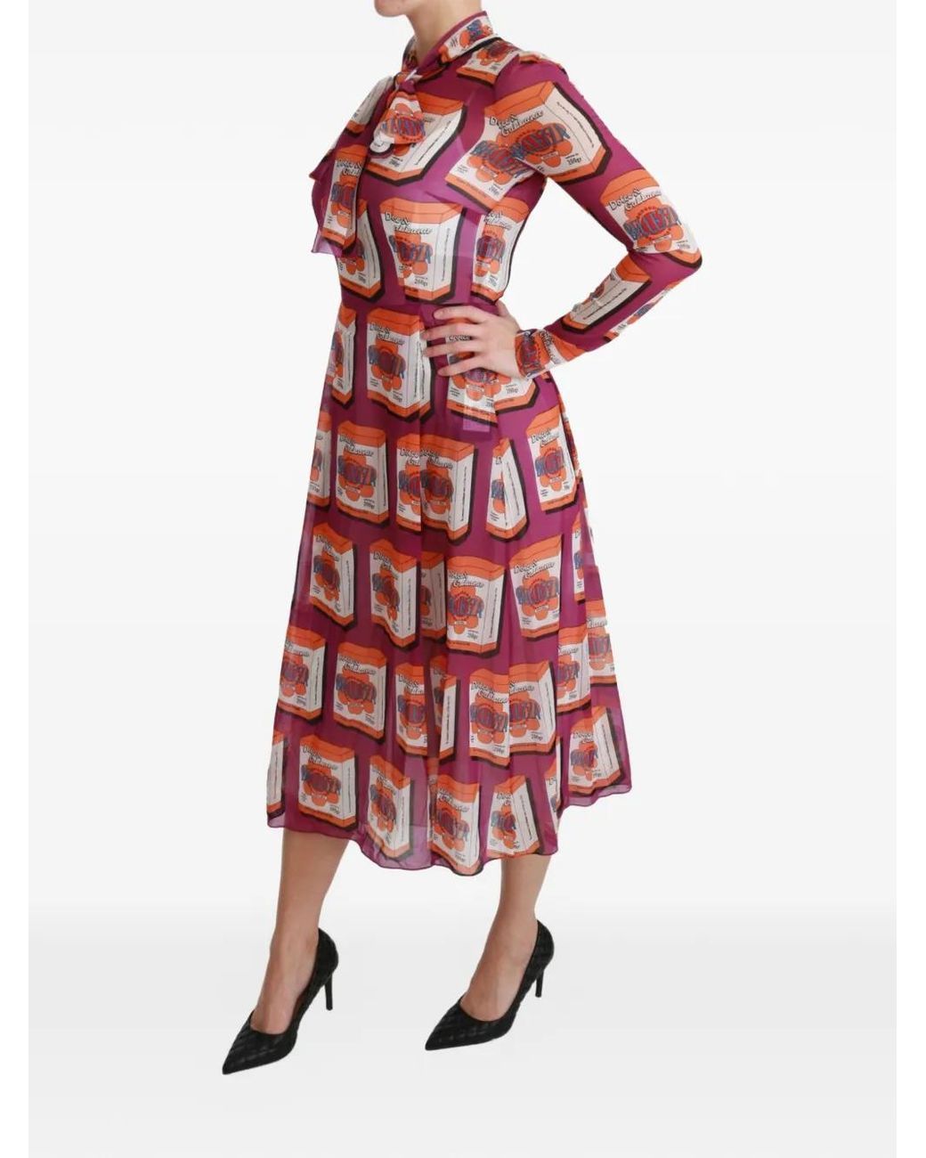 Dolce & Gabbana Red Bellezza-Print Silk Midi Dress