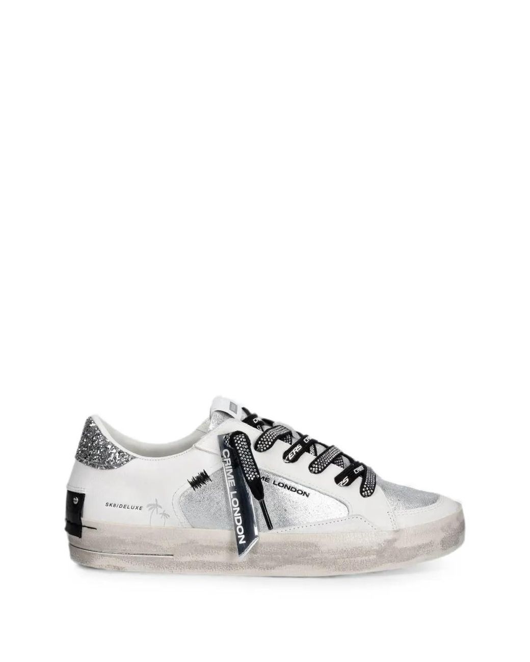 Crime London White Sk8 Deluxe Glitter-Detail Sneakers