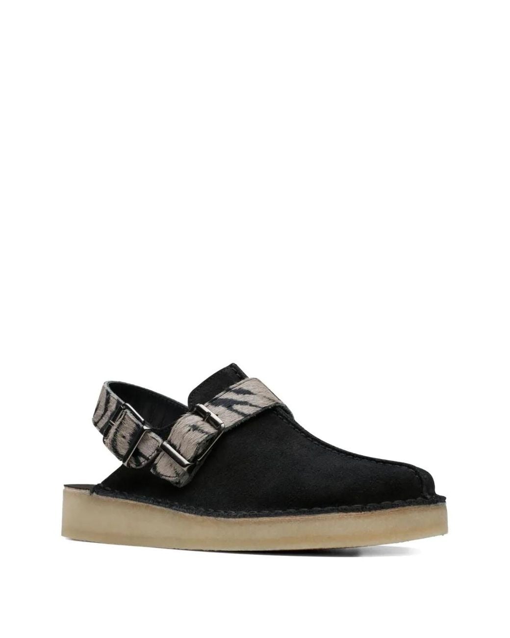 Clarks Black Trek "Zebra Print" Mules