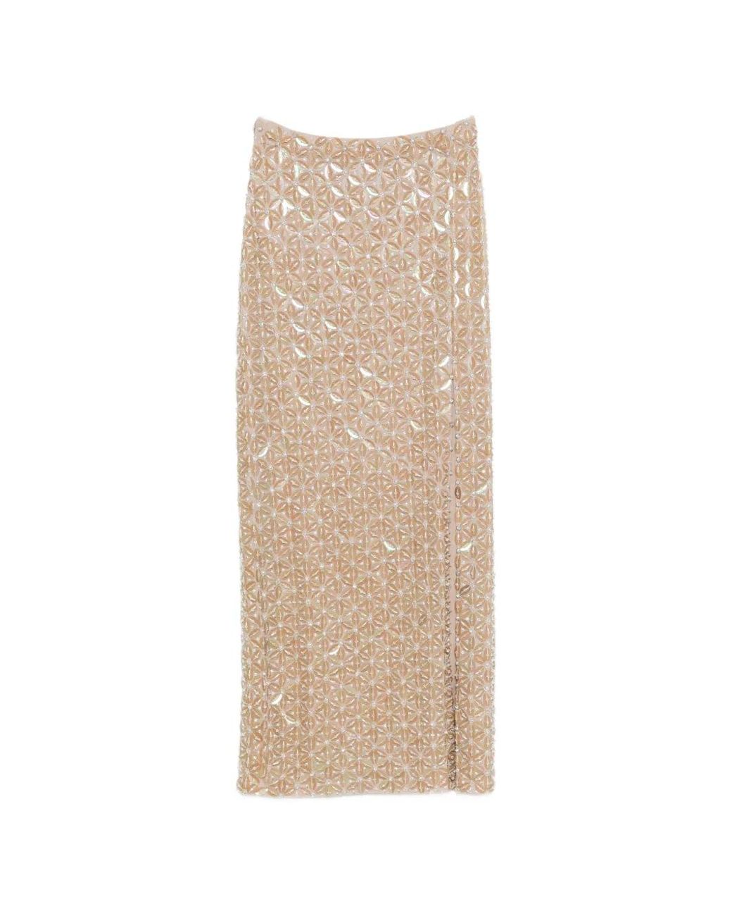 P.A.R.O.S.H. Natural Sequin-Embellished Maxi Skirt