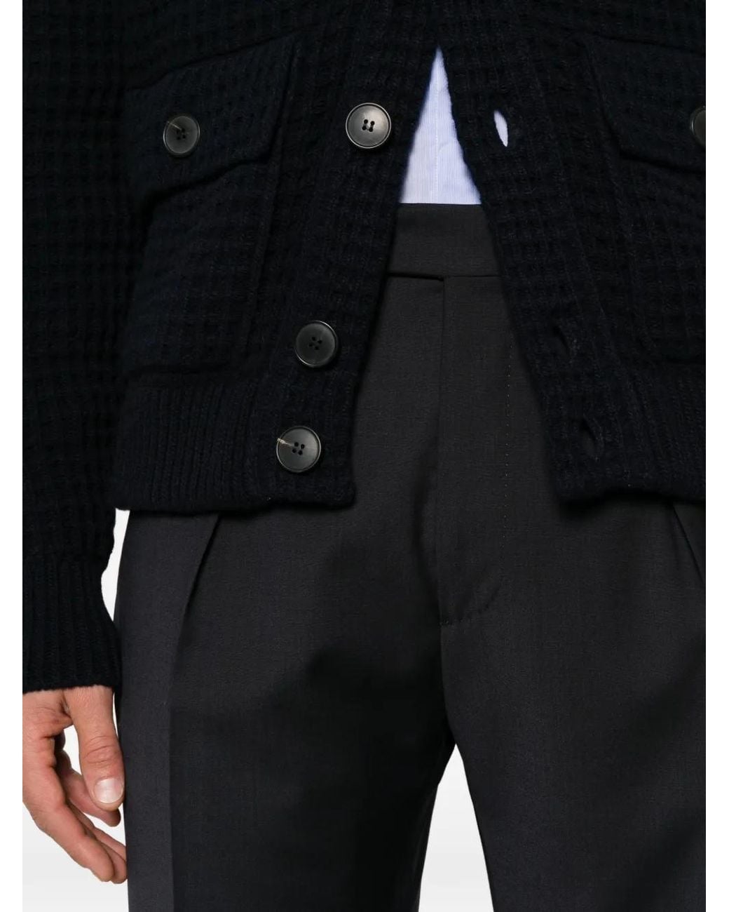 Berwich Black Pleated Turn-Up Trousers for men