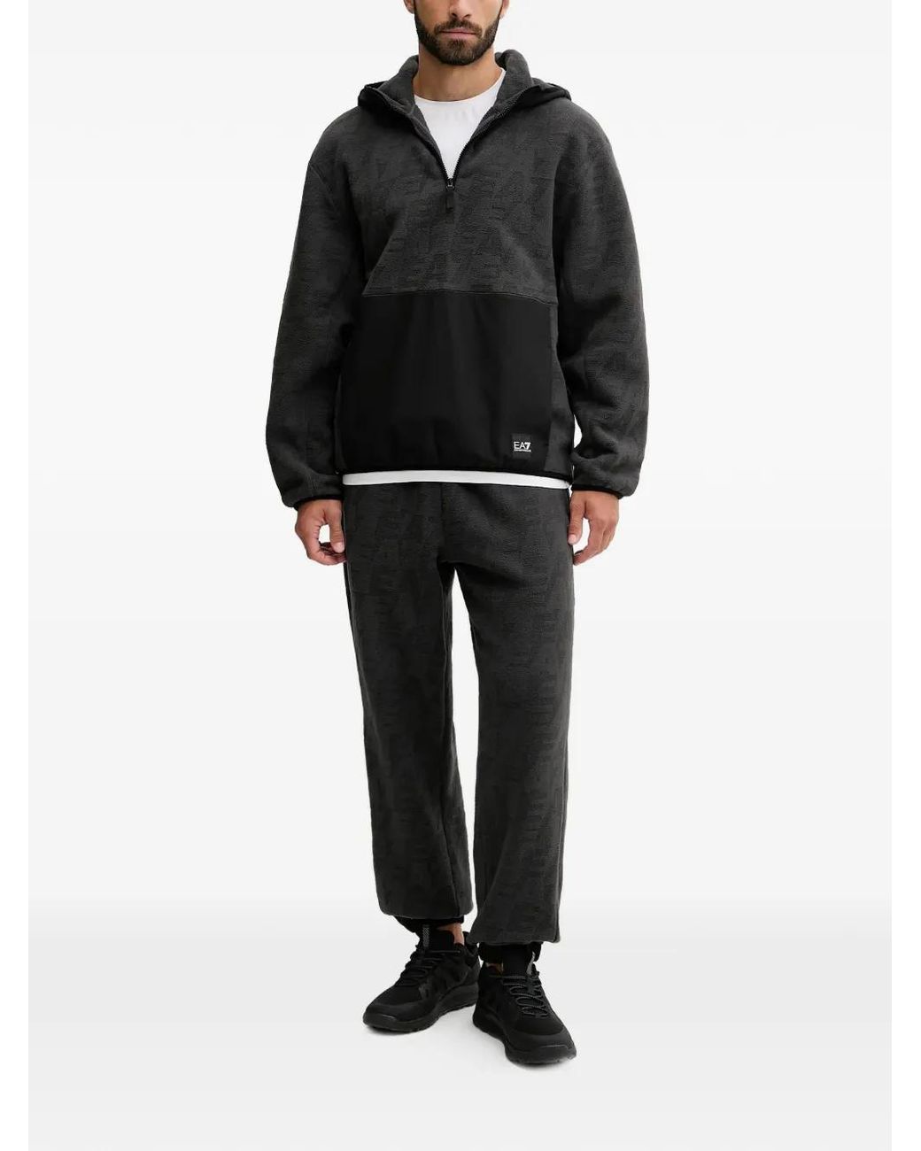 EA7 Black Half-Zip Hoodie for men