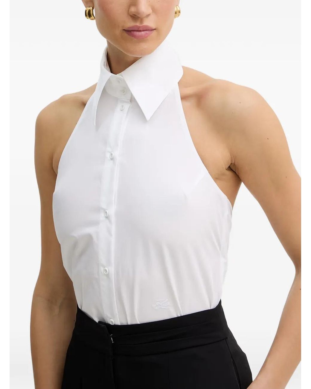 Karl Lagerfeld White Tie Back Sleeveless Shirt