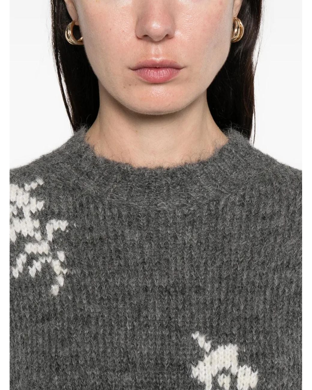 Jil Sander Gray Floral-Pattern Crew-Neck Sweater