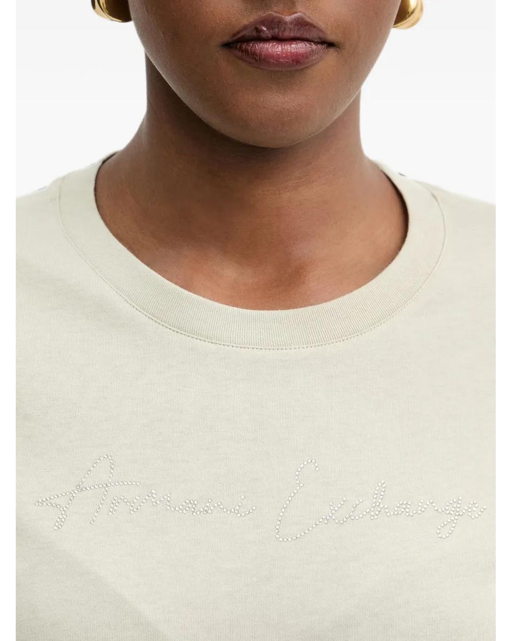 ARMANI EXCHANGE Natural Crystal-Embellished Logo-Print T-Shirt