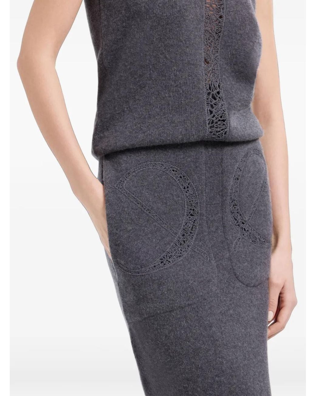 Elie Saab Blue Lace-Detail Knit Midi Skirt