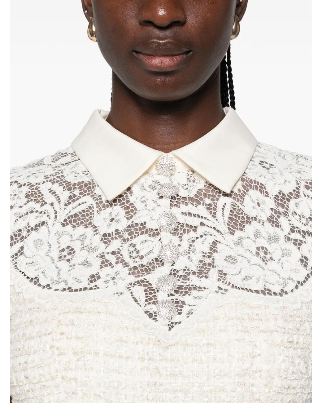 Self-Portrait White Cream Lace Boucle Midi Dress