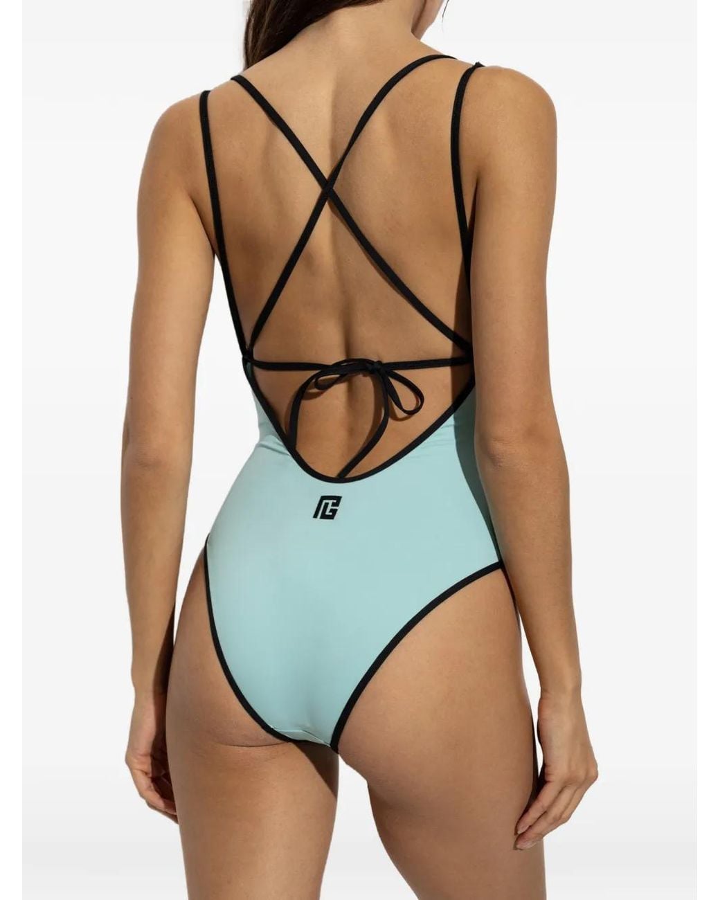 Balmain Blue Maillot De Bain À Logo Brodé