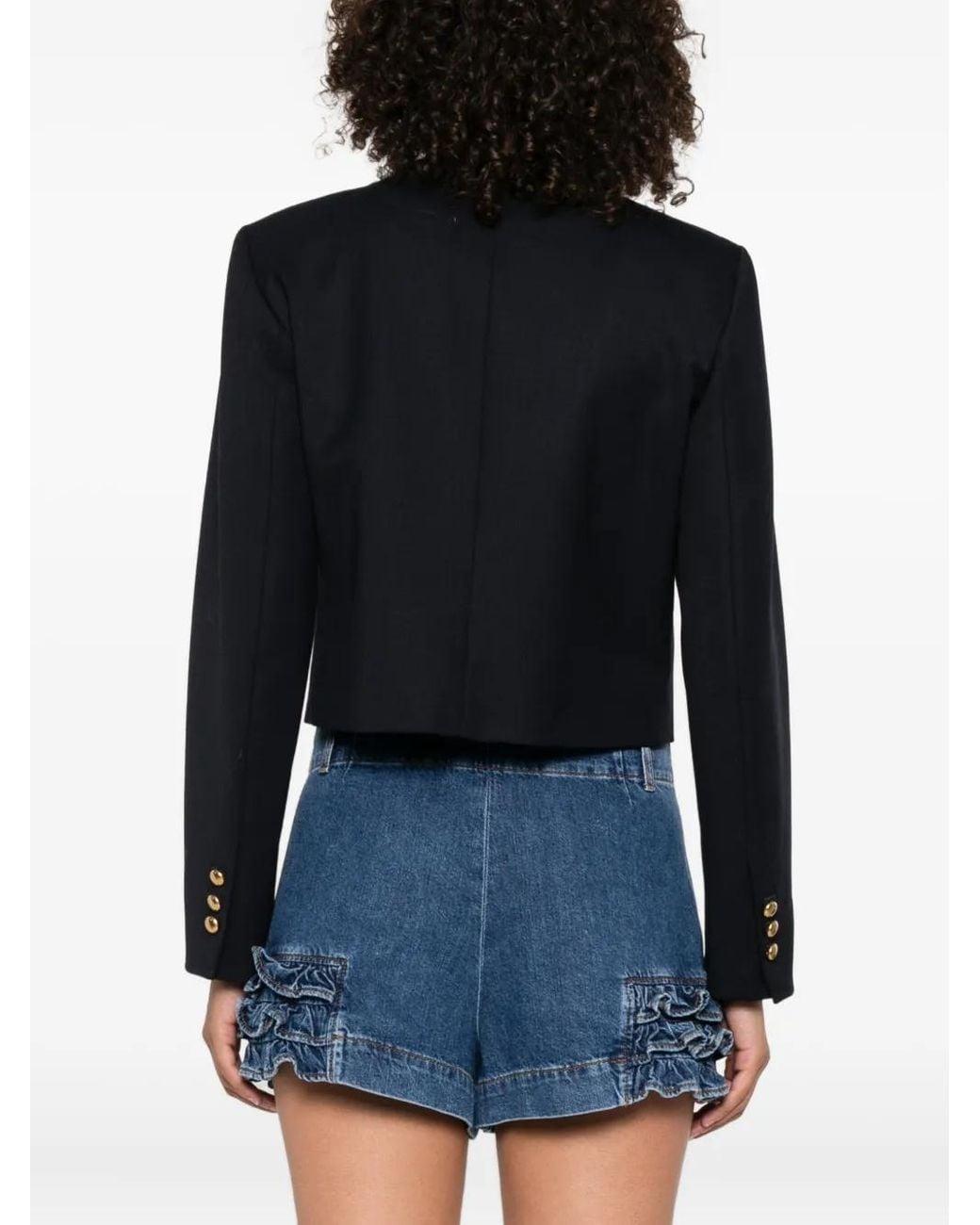 P.A.R.O.S.H. Black Liliuxy Button-Fastening Cropped Jacket