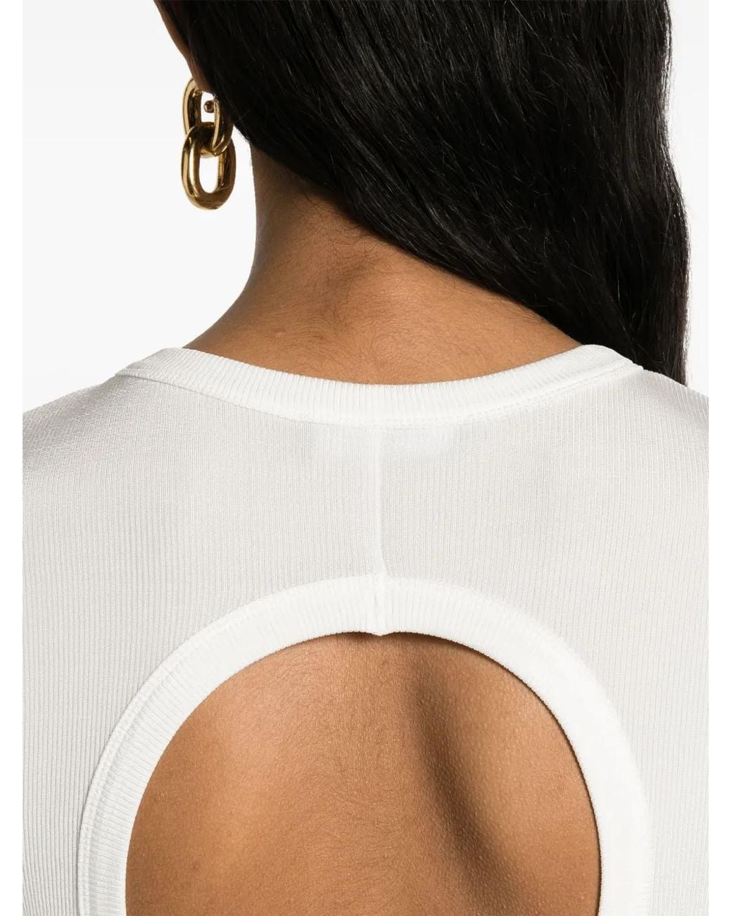 Fabiana Filippi White Cut-Out Fine-Ribbed Top