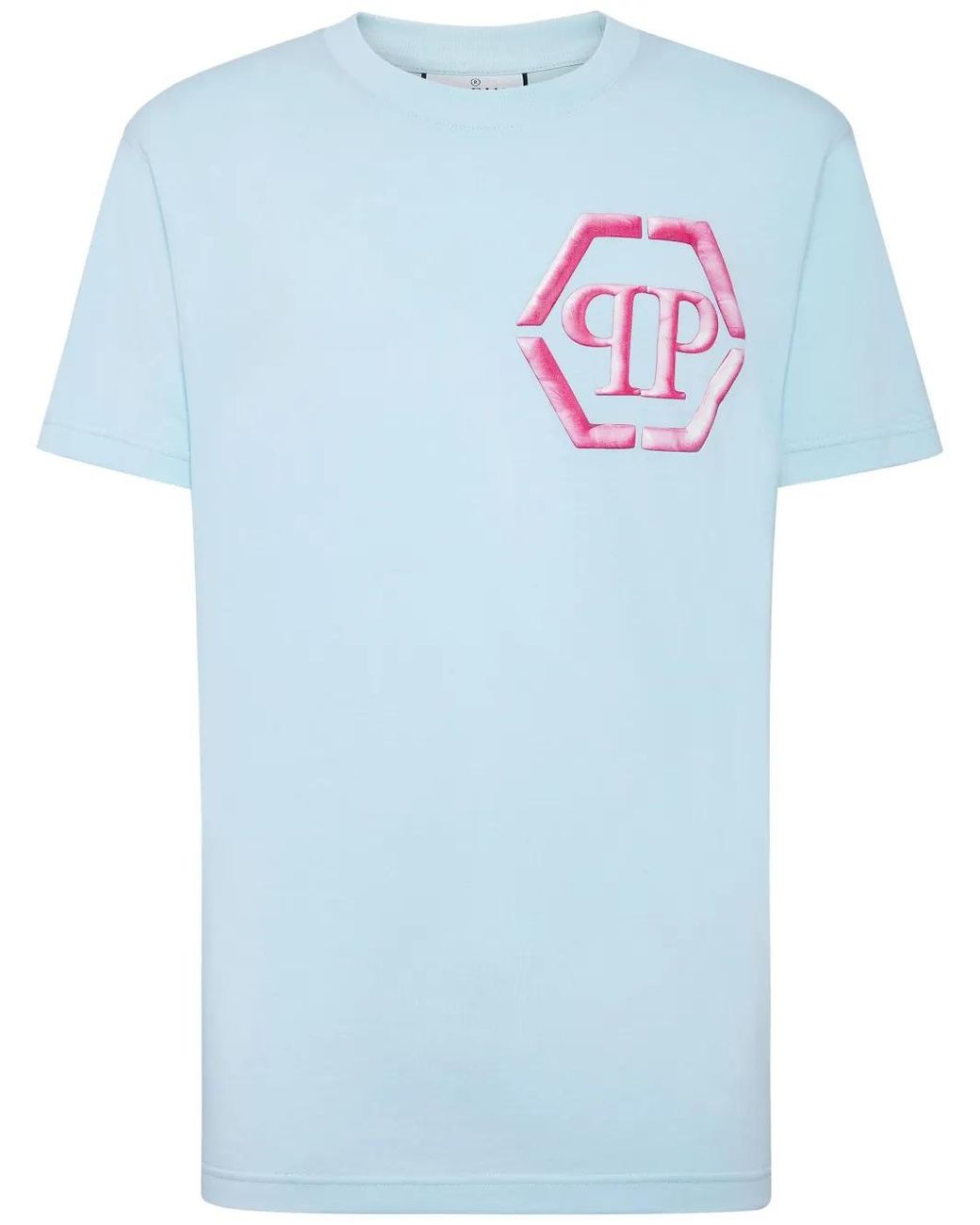 Philipp Plein Blue Hexagon Logo-Print Cotton T-Shirt for men