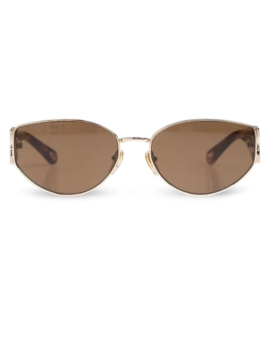 Chloé Brown Logo-Engraved Oval-Lens Sunglasses