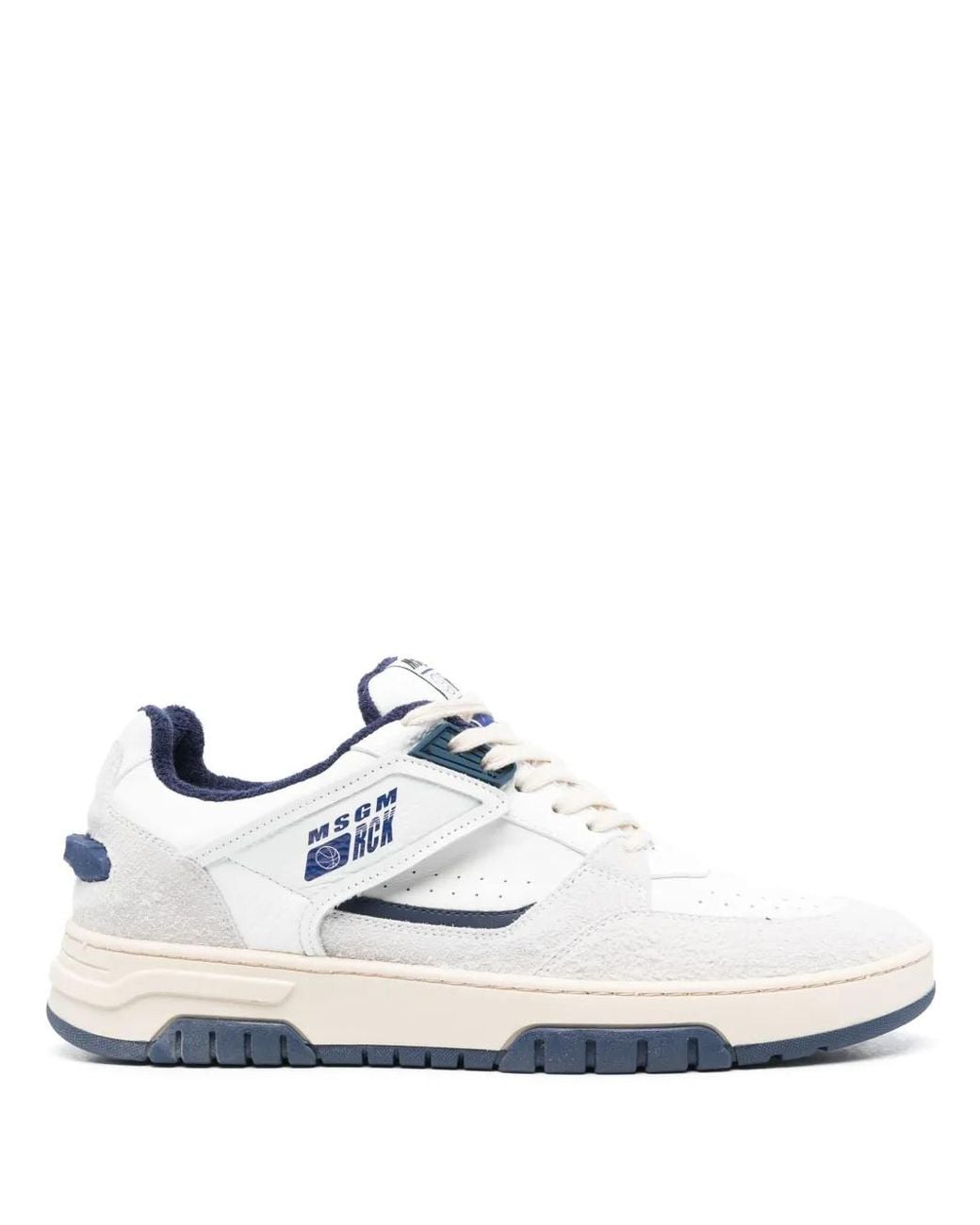 MSGM White Colour-Block Panelled Leather Sneakers for men