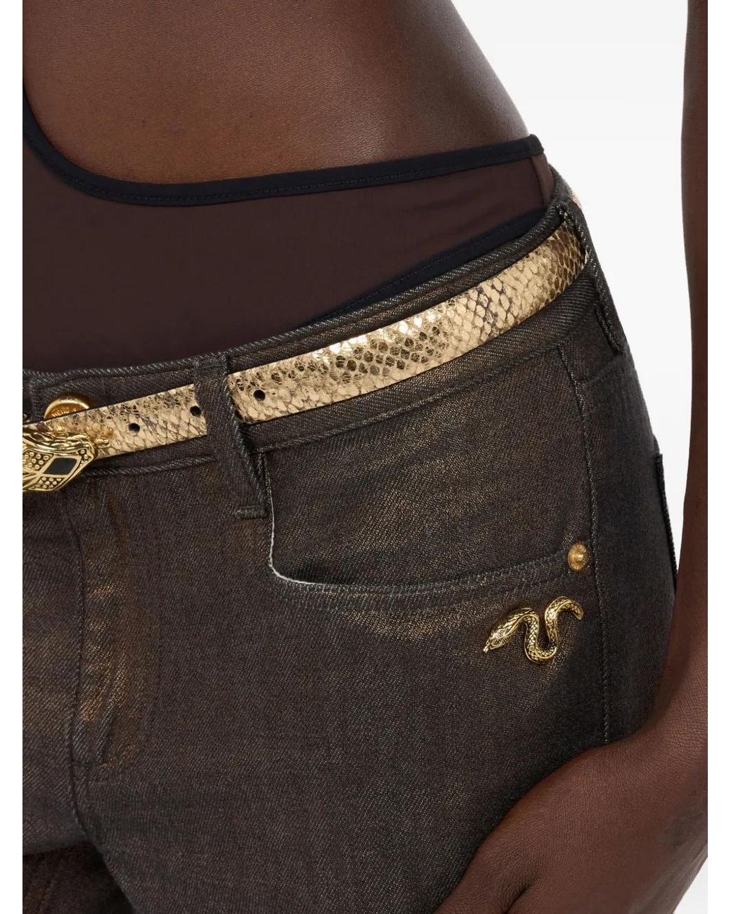 Roberto Cavalli Brown Metallic-Effect Flared Jeans