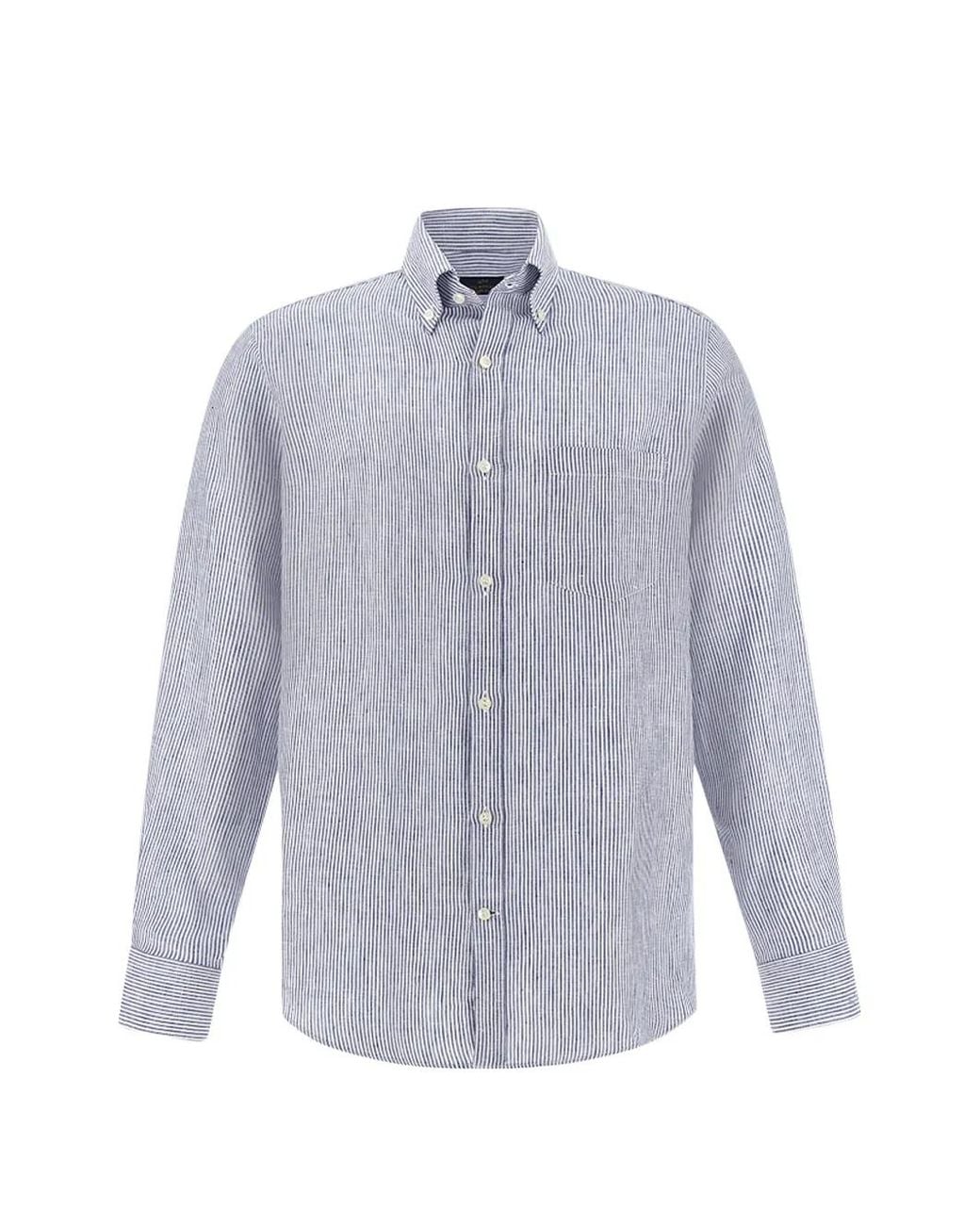 Paul & Shark Blue Striped-Pattern Linen Shirt for men