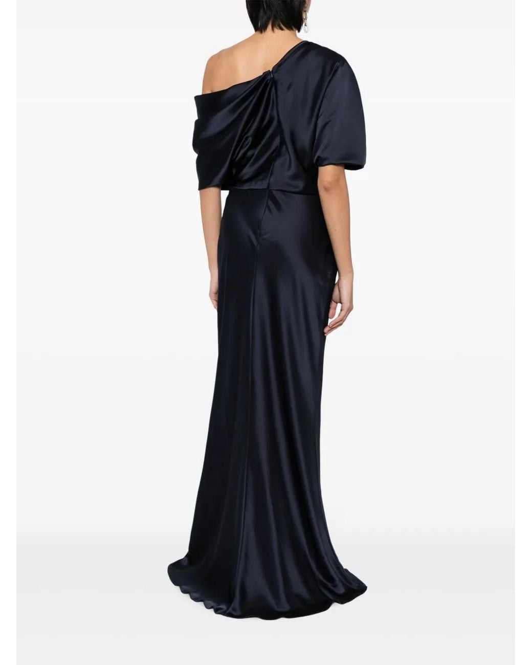 Amsale Blue Off-Shoulder Draped-Detail Gown