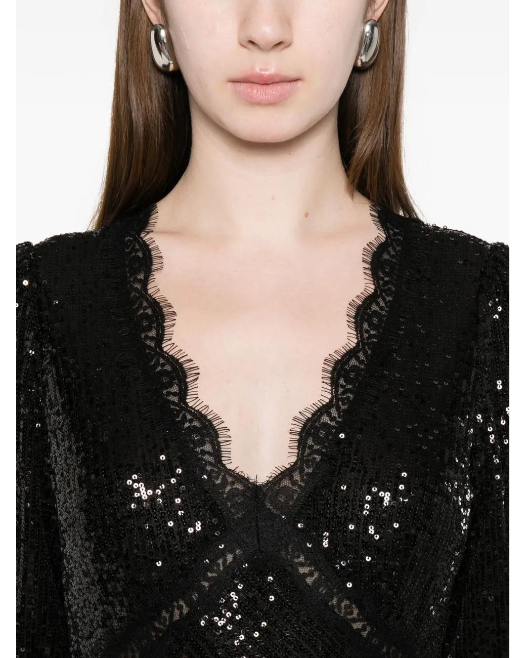 Rixo Black Verena Lace Sequin-Embellished Midi Dress