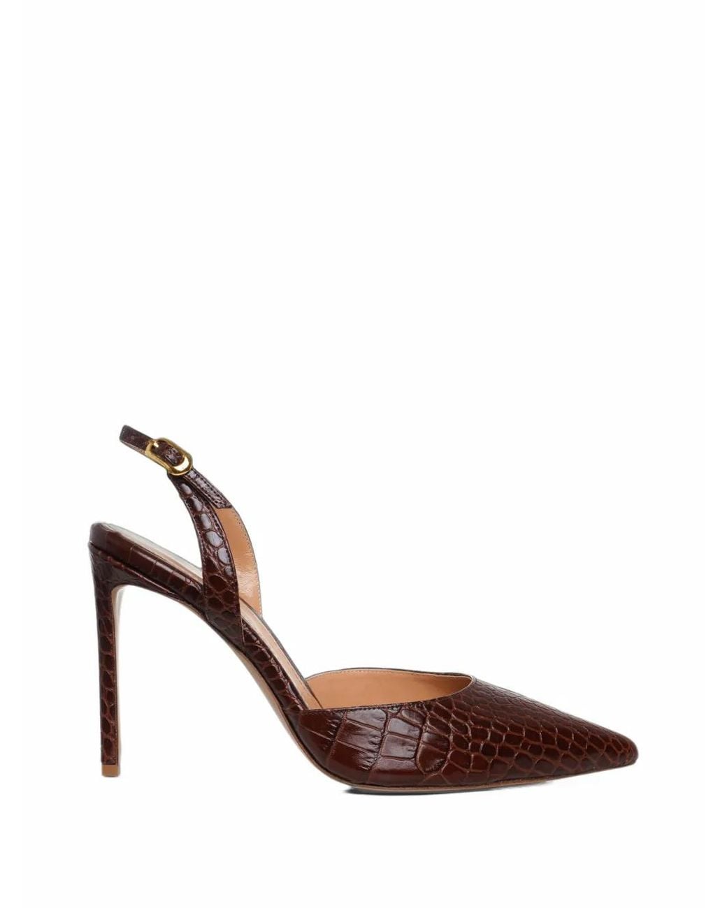 Ginissima Brown Ami Crocodile-Effect Slingback Pumps