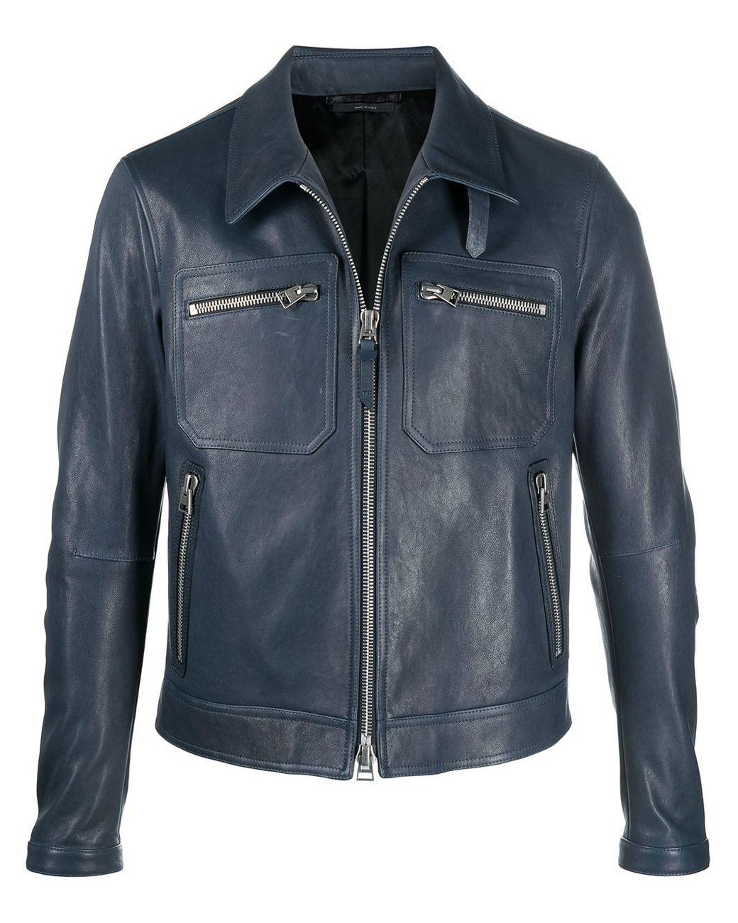 Tom Ford Zip-pocket Leather Jacket in Blue for Men - Lyst