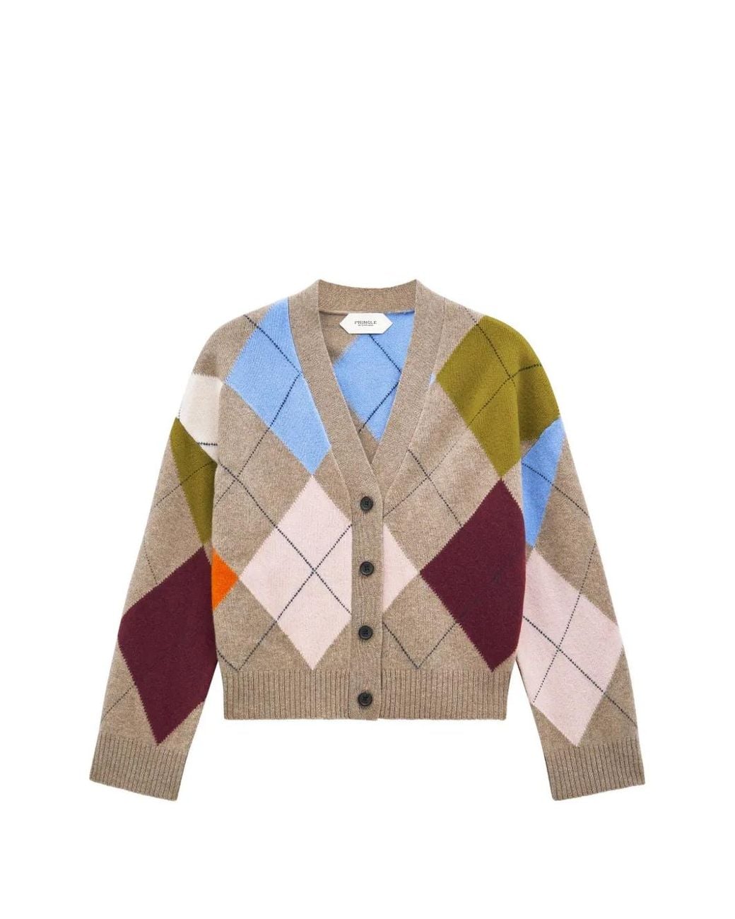 Pringle of Scotland Natural Argyle-Pattern Lambswool Cardigan