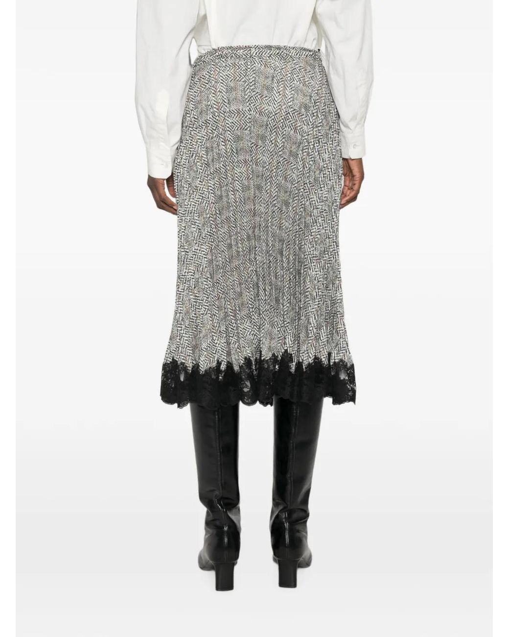 Ermanno Scervino Gray Pleated Lace-Trim Midi Skirt