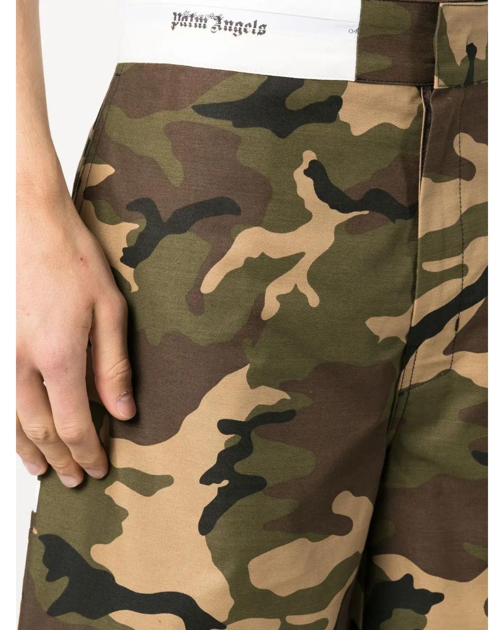 Palm Angels Green Camouflage Print Cotton Shorts for men