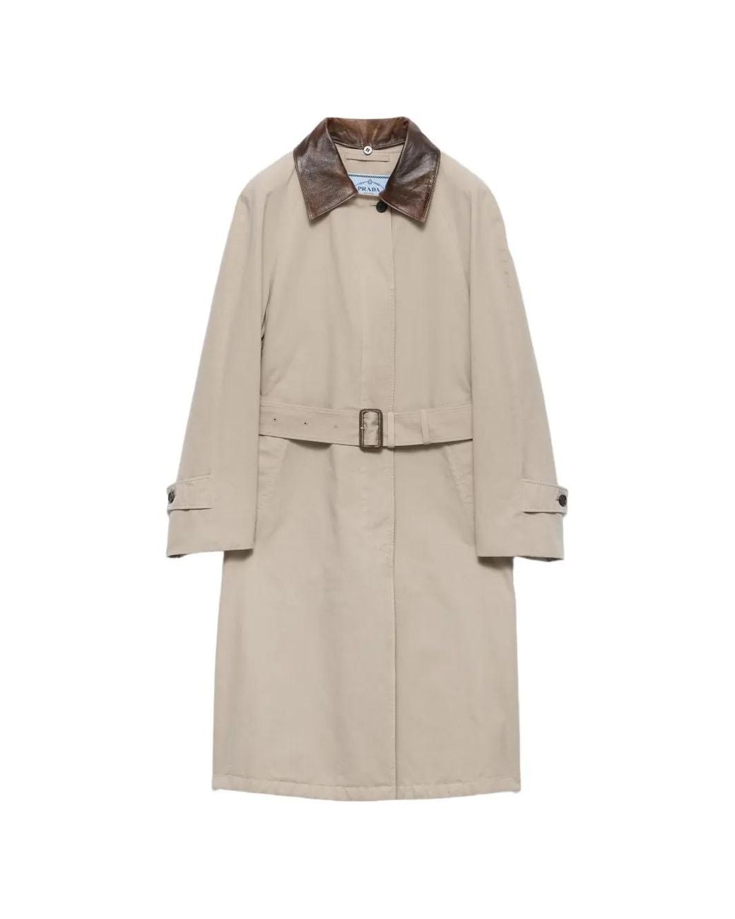 Prada Natural Leather-Trim Cotton Trench Coat