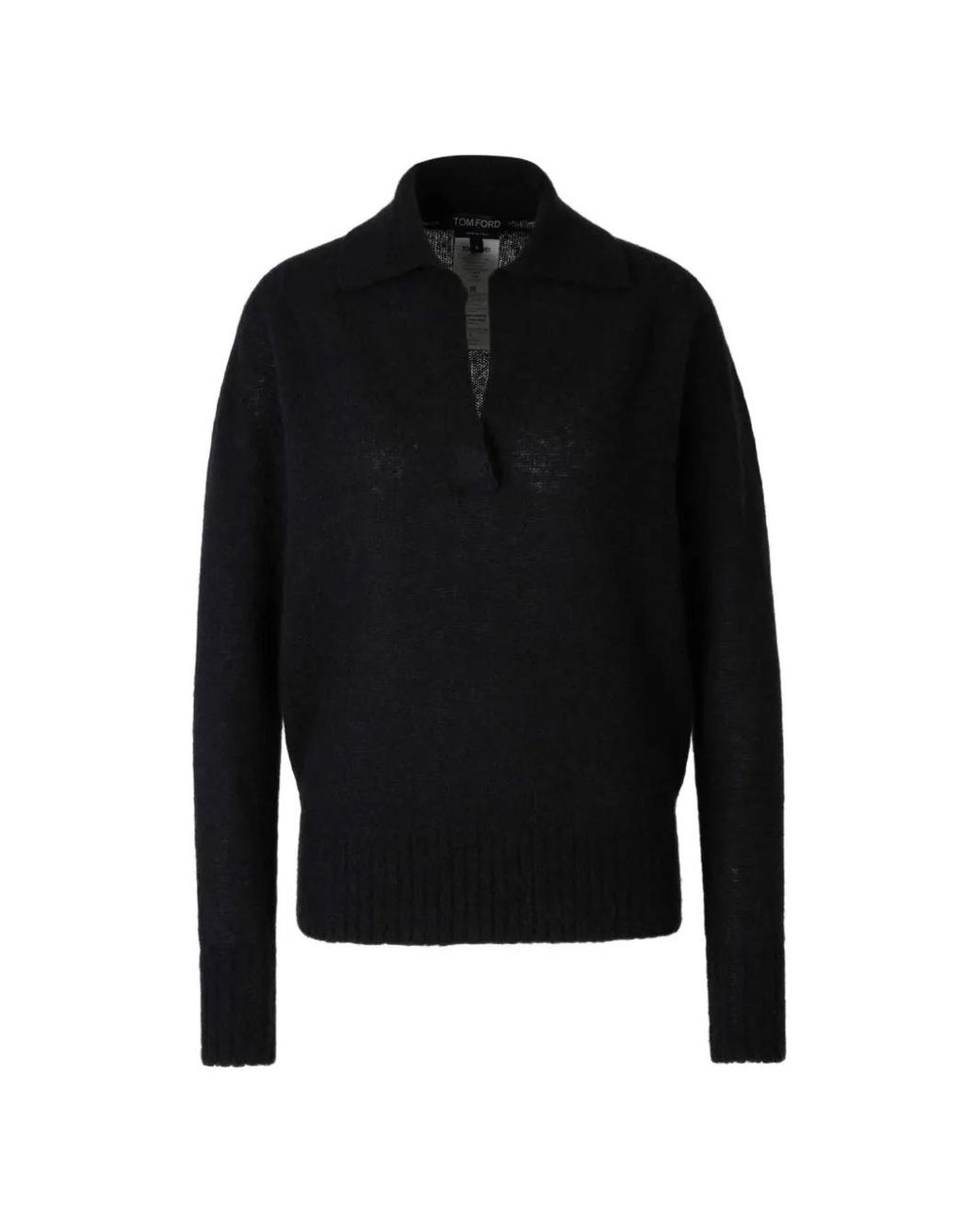 Tom Ford Black Ultrasoft Cashmere-Silk Oversized Open Polo Collar Sweater