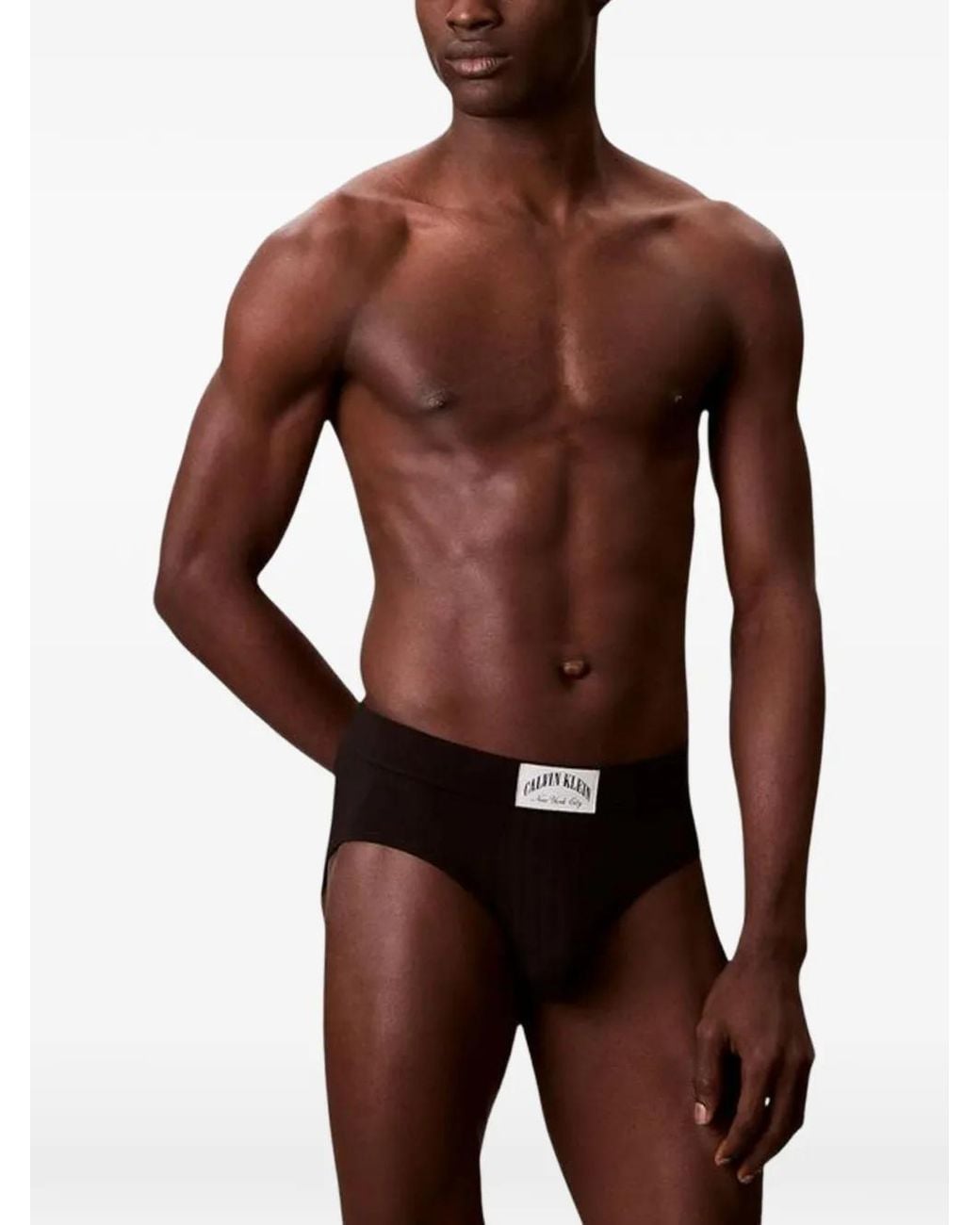 Calvin Klein Red Heritage Logo-Patch Ribbed Briefs for men